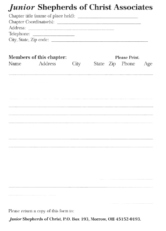 Junior Shepherds of Christ Registration Form