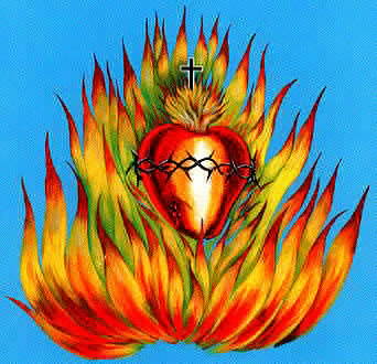Picture of Jesus' Heart on fire.