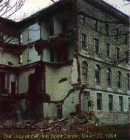 Collapsed corner at Our Lady of the Holy Spirit Center